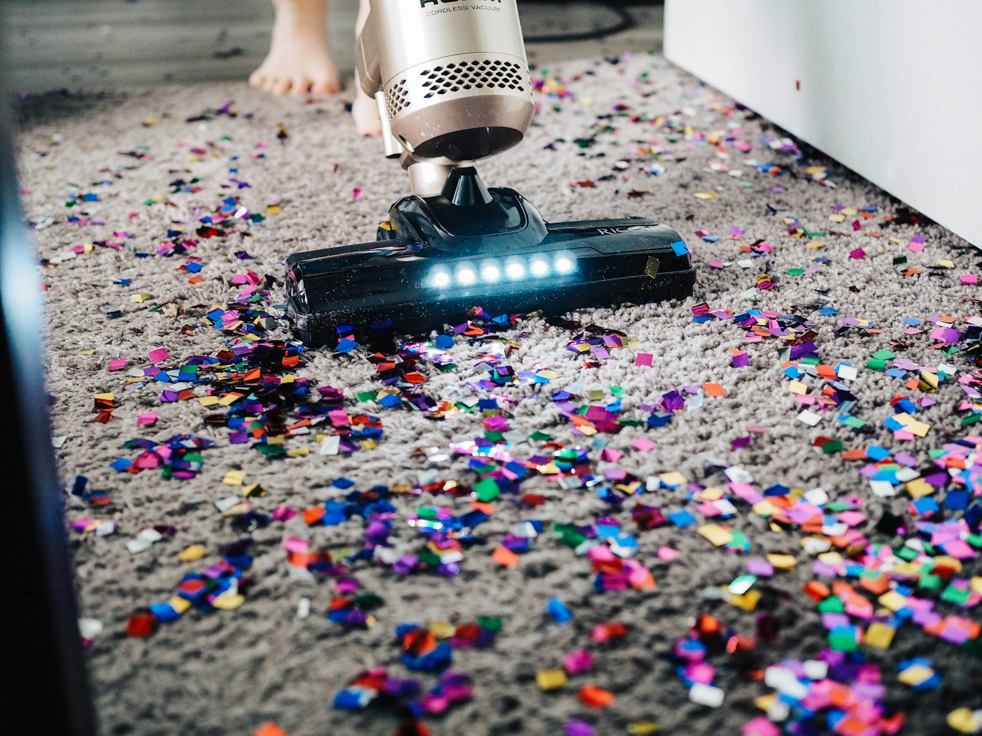 Vacuuming a carpet
